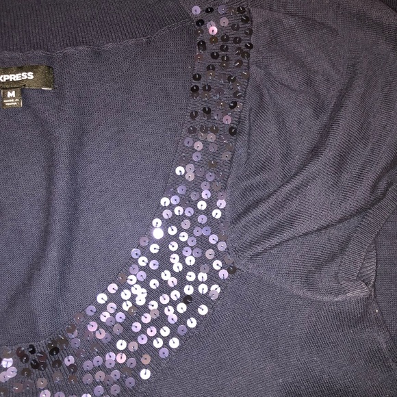 Express - Navy Short-Sleeve Top with Sequence - Picture 4 of 6